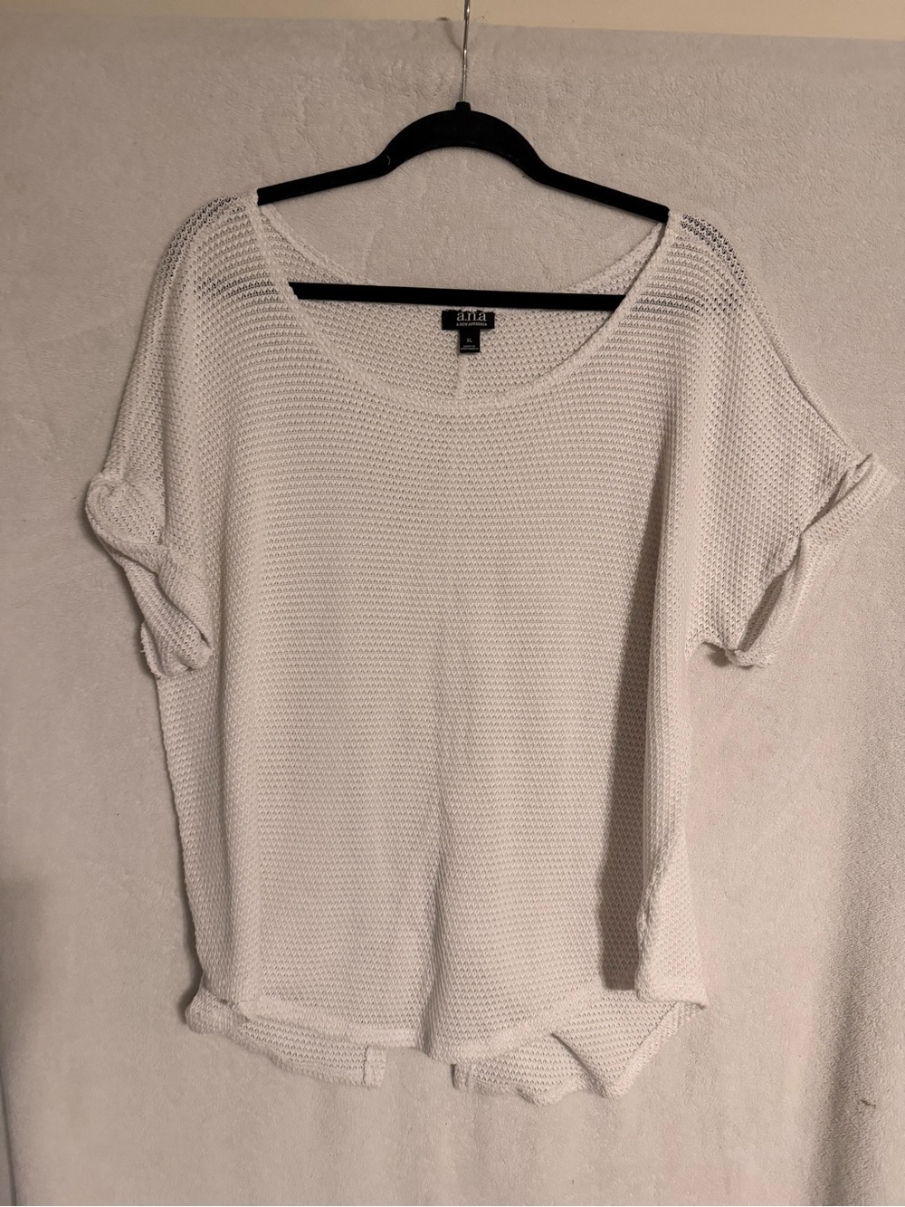 a.n.a. A New Approach White Open Knit Short Sleeve Sweater Top XL Lightweight